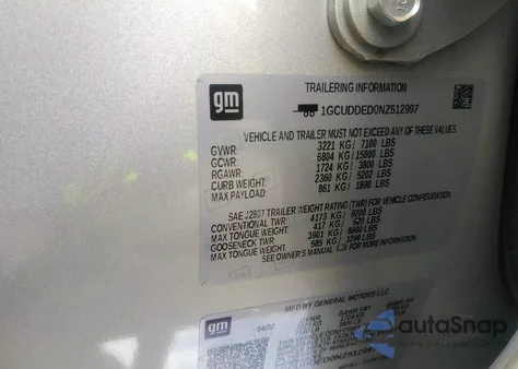 2022 Chevrolet Silverado K1500 Lt из США, поврежденный, VIN 1GCUDDED0NZ512997